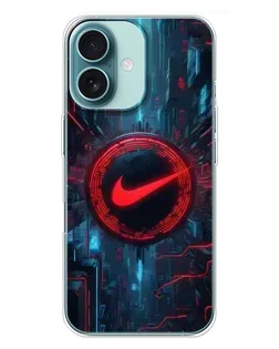 Чехол для iPhone 16 Plus с картинкой «Техногенный стиль Nike»