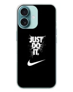Чехол для iPhone 16 Plus с картинкой «Текстовый принт Nike»