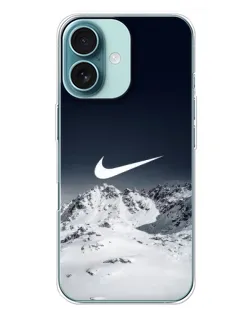 Чехол для iPhone 16 Plus с картинкой «Nike — зимние горы»