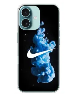 Чехол для iPhone 16 Plus с картинкой «Nike и синий дым»