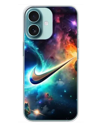 Чехол для iPhone 16 Plus с картинкой «Космический Nike Swoosh» Чехол для iPhone 16 Plus с картинкой «Космический Nike Swoosh»