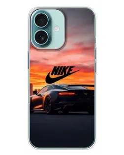 Чехол для iPhone 16 Plus с картинкой «Nike и суперкар»