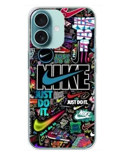 Чехол для iPhone 16 Plus с картинкой «Яркий коллаж Nike»
