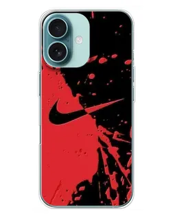Чехол для iPhone 16 Plus с картинкой «Красные брызги Nike»