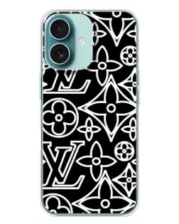 Чохол для iPhone 16 Plus з картинкою «Чорно-білий візерунок LV»
