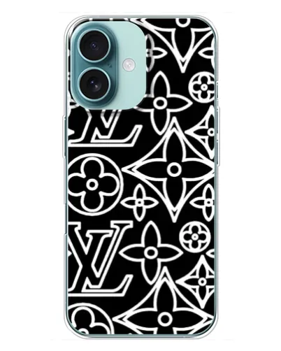 Чехол для iPhone 16 Plus с картинкой «Черно-белый узор LV» Чехол для iPhone 16 Plus с картинкой «Черно-белый узор LV»
