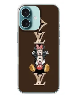 Чехол для iPhone 16 Plus с картинкой «LV и Микки Маус»
