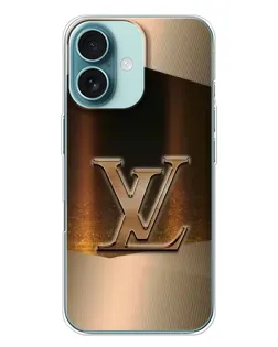 Чехол для iPhone 16 Plus с картинкой «LV — золотое сияние»