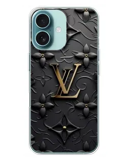 Чехол для iPhone 16 Plus с картинкой «Кожаная текстура LV»