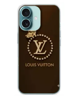 Чехол для iPhone 16 Plus с картинкой «LV — золотая печать»