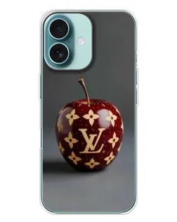 Чехол для iPhone 16 Plus с картинкой «Красное яблоко LV»