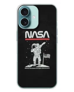 Чехол для iPhone 16 Plus с картинкой «NASA — шагаем по Луне»