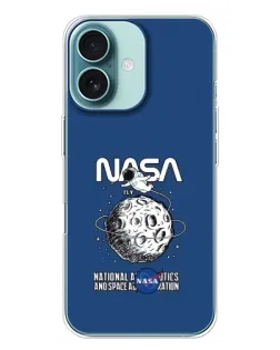 Чехол для iPhone 16 Plus с картинкой «NASA — лунная миссия»
