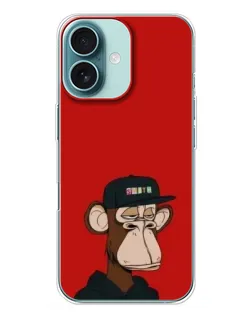 Чохол для iPhone 16 Plus з картинкою «Bored Ape — червоний фон»