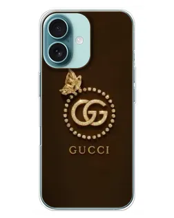 Чохол для iPhone 16 Plus з картинкою «Gucci — золотий метелик»