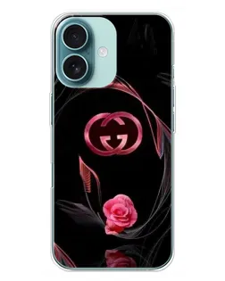 Чохол для iPhone 16 Plus з картинкою «Gucci — неонова троянда»