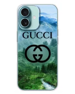 Чохол для iPhone 16 Plus з картинкою «Gucci — гірський пейзаж»
