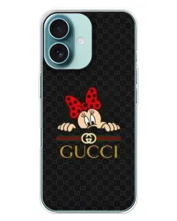 Чохол для iPhone 16 Plus з картинкою «Мінні Маус Gucci — чорний»