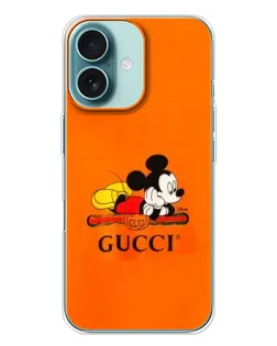 Чохол для iPhone 16 Plus з картинкою «Міккі Маус Gucci — помаранч»