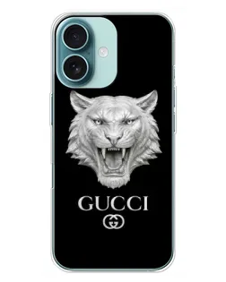Чохол для iPhone 16 Plus з картинкою «Gucci — срібний лев»