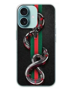 Чохол для iPhone 16 Plus з картинкою «Gucci — змія на смузі»