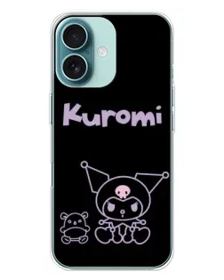 Чохол для iPhone 16 Plus з картинкою «Kuromi — чорний мінімалізм»