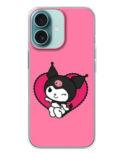 Чохол для iPhone 16 Plus з картинкою «Kuromi — любов у серці»