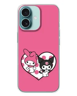 Чохол для iPhone 16 Plus з картинкою «Kuromi та My Melody»
