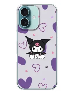 Чохол для iPhone 16 Plus з картинкою «Kuromi та лавандові серця»