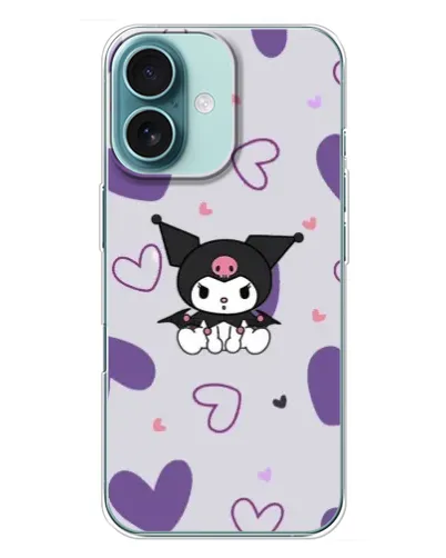 Чохол для iPhone 16 Plus з картинкою «Kuromi та лавандові серця»