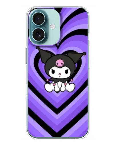 Чохол для iPhone 16 Plus з картинкою «Kuromi та фіолетові серця»