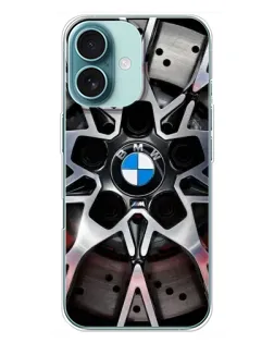 Чехол для iPhone 16 Plus с картинкой «BMW — деталь диска»