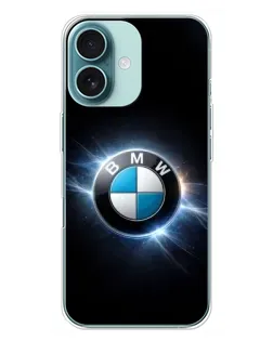 Чохол для iPhone 16 Plus з картинкою «BMW — неонове сяйво»