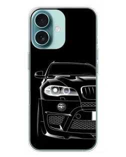Чохол для iPhone 16 Plus з картинкою «Темний силует BMW»