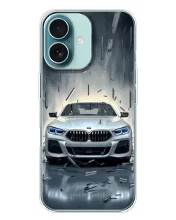Чохол для iPhone 16 Plus з картинкою «BMW у світлі фар»