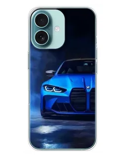 Чохол для iPhone 16 Plus з картинкою «Блакитна BMW M4»
