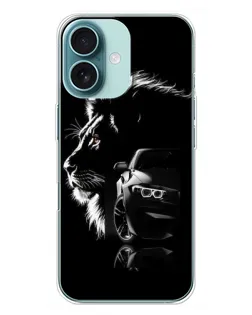 Чохол для iPhone 16 Plus з картинкою «BMW та лев»