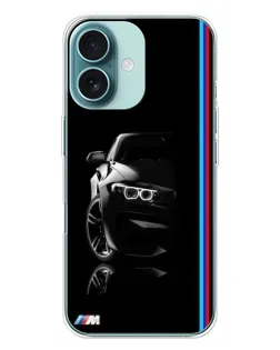Чохол для iPhone 16 Plus з картинкою «Силует BMW в темряві»