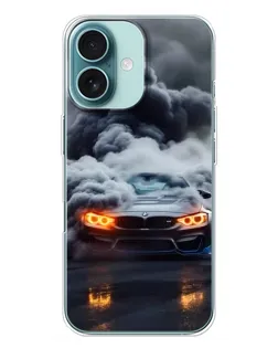 Чохол для iPhone 16 Plus з картинкою «BMW у диму»