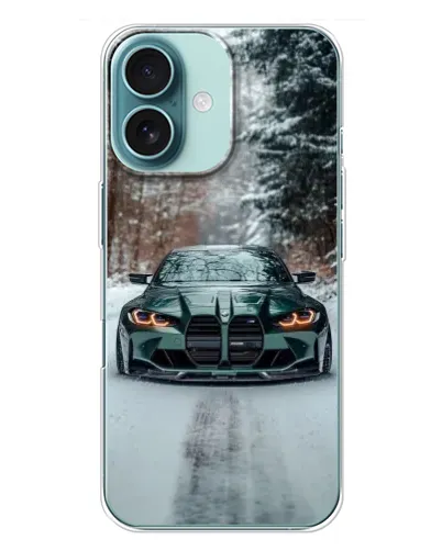 Чохол для iPhone 16 Plus з картинкою «BMW у зимовому лісі» Чохол для iPhone 16 Plus з картинкою «BMW у зимовому лісі»