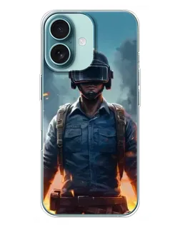 Чехол для iPhone 16 Plus с картинкой «PUBG — реалистичный герой»