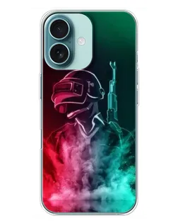 Чехол для iPhone 16 Plus с картинкой «PUBG — огненный воин»