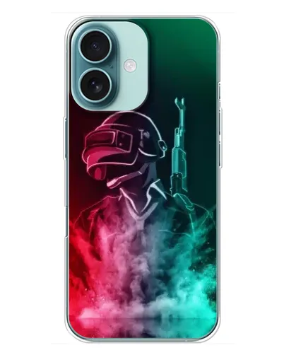 Чехол для iPhone 16 Plus с картинкой «PUBG — огненный воин» Чехол для iPhone 16 Plus с картинкой «PUBG — огненный воин»