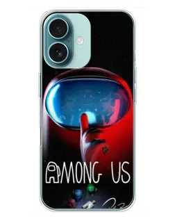 Чохол для iPhone 16 Plus з картинкою «Червоний імпостер — макро»