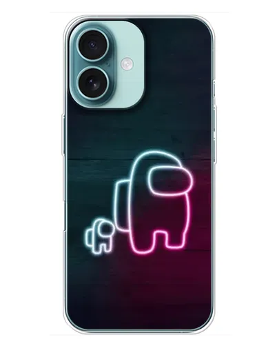 Чехол для iPhone 16 Plus с картинкой «Among Us неон-арт»