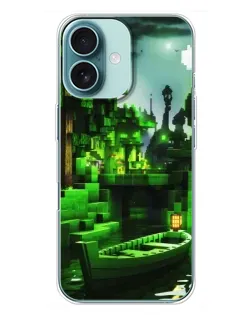 Чохол для iPhone 16 Plus з картинкою «Minecraft лісовий пейзаж»
