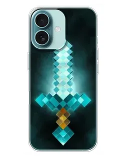 Чехол для iPhone 16 Plus с картинкой «Алмазный меч неон»