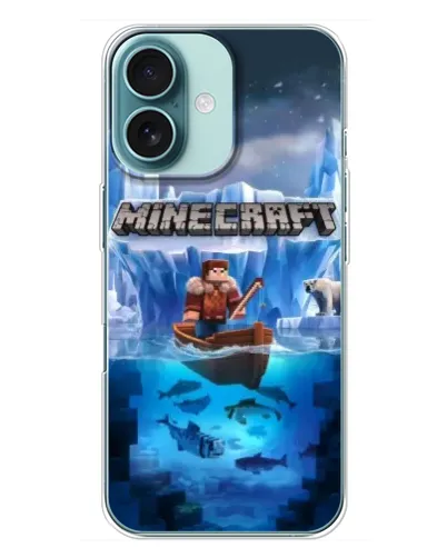 Чехол для iPhone 16 Plus с картинкой «Minecraft ледяной мир» Чехол для iPhone 16 Plus с картинкой «Minecraft ледяной мир»