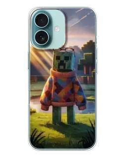 Чехол для iPhone 16 Plus с картинкой «Крипер в свитере»