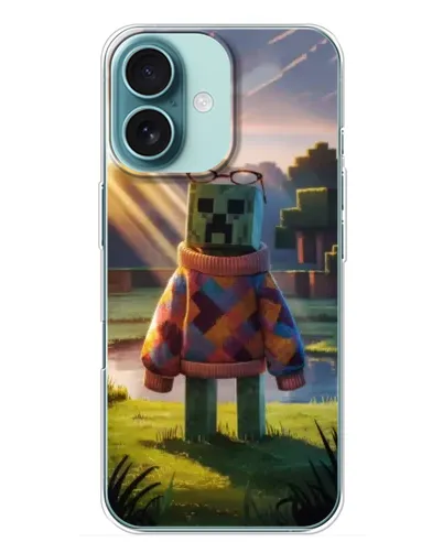 Чехол для iPhone 16 Plus с картинкой «Крипер в свитере» Чехол для iPhone 16 Plus с картинкой «Крипер в свитере»